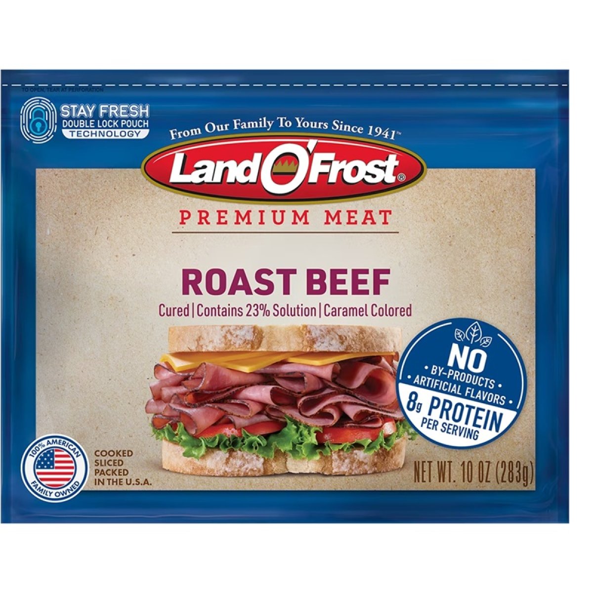 Land O'Frost Premium Sandwich Deli Cold Cuts, Roast Beef, 10 oz Resealable Bag