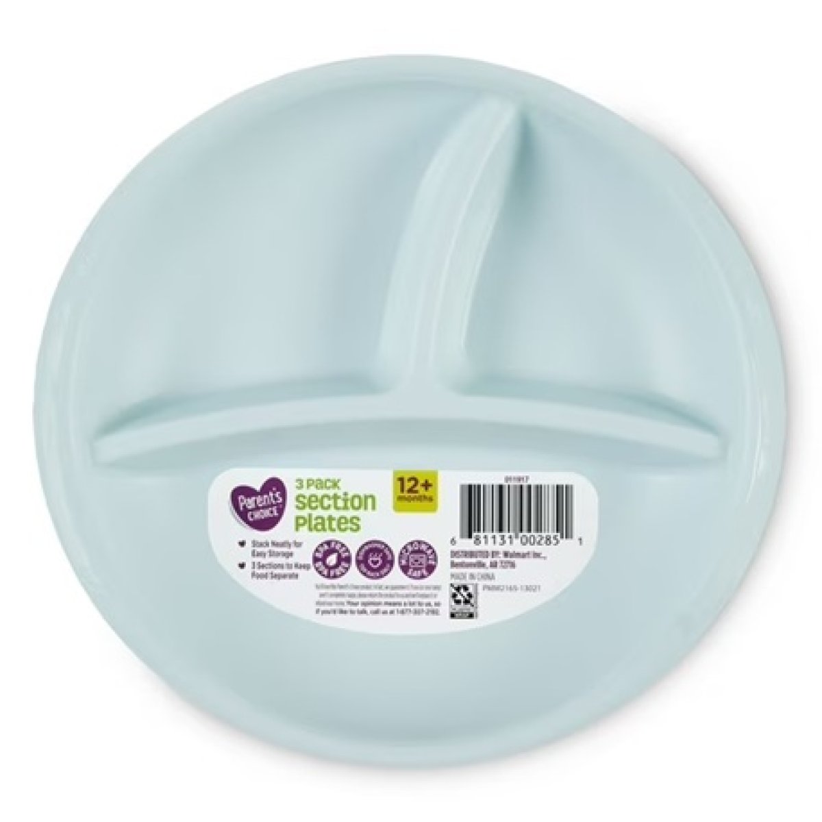 Parent's Choice 3 Compartment Section Plate, Toddlers Aged 12 Months and up, 3 Count, Gender Neutral