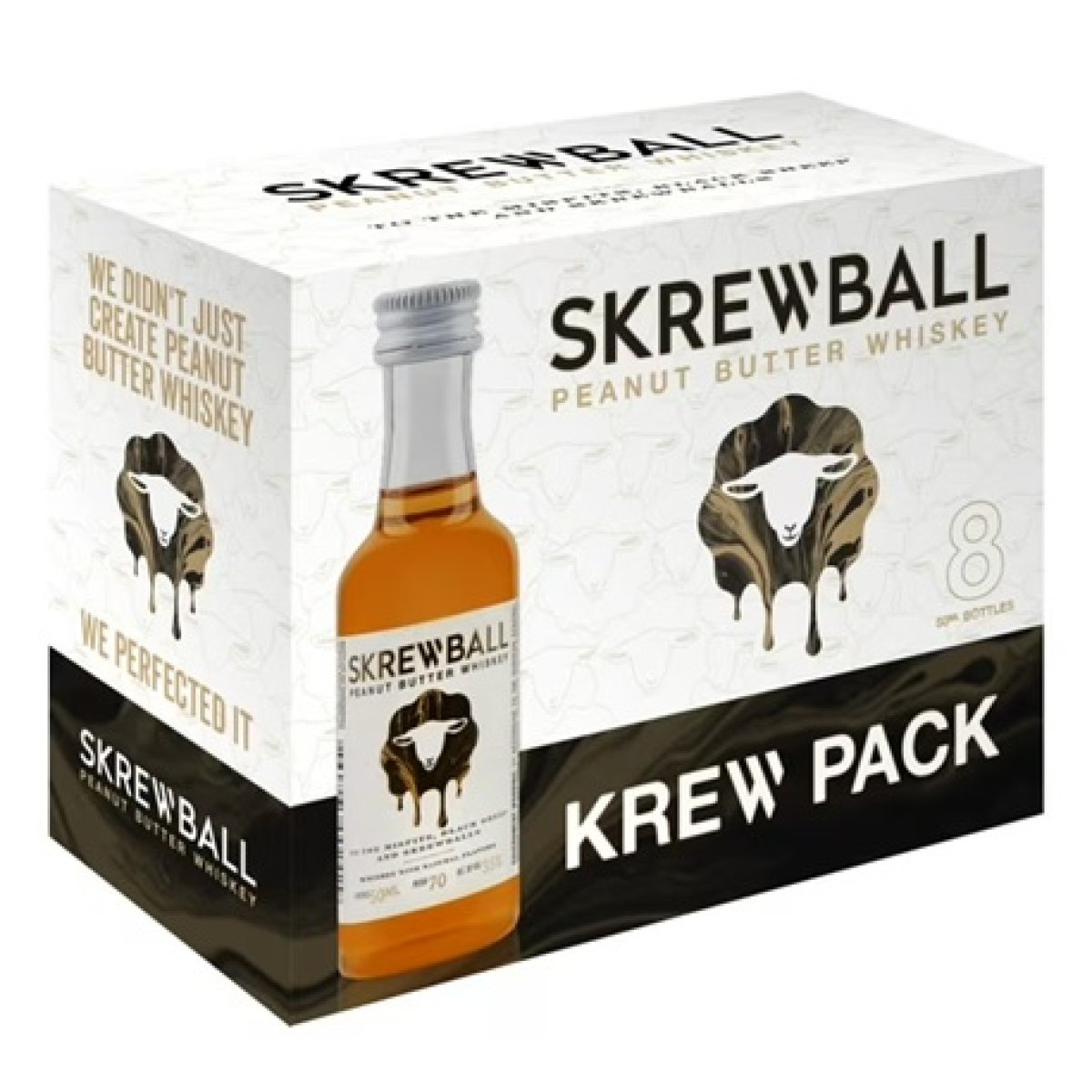 Skrewball Peanut Butter Whiskey with Natural Flavors, 50 mL Bottle, Pack of 8, 35% ABV