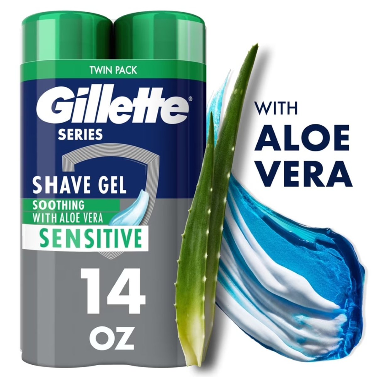 Gillette Series Soothing Shaving Gel for Men with Aloe Vera, Twin Pack, 14 oz
