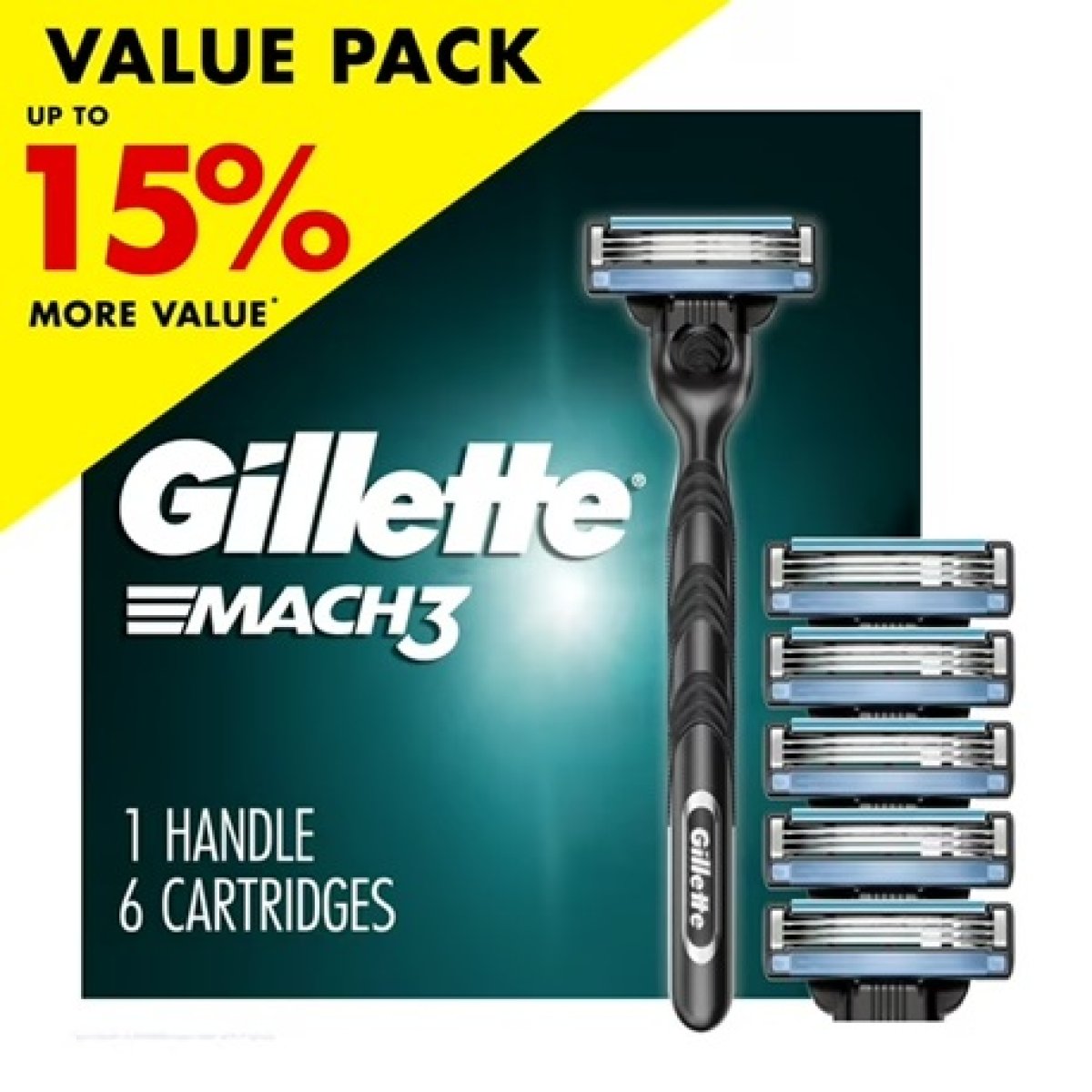 Gillette Mach3 Manual Razor Men3, 1 Handle and 6 Blade Refills, Silver