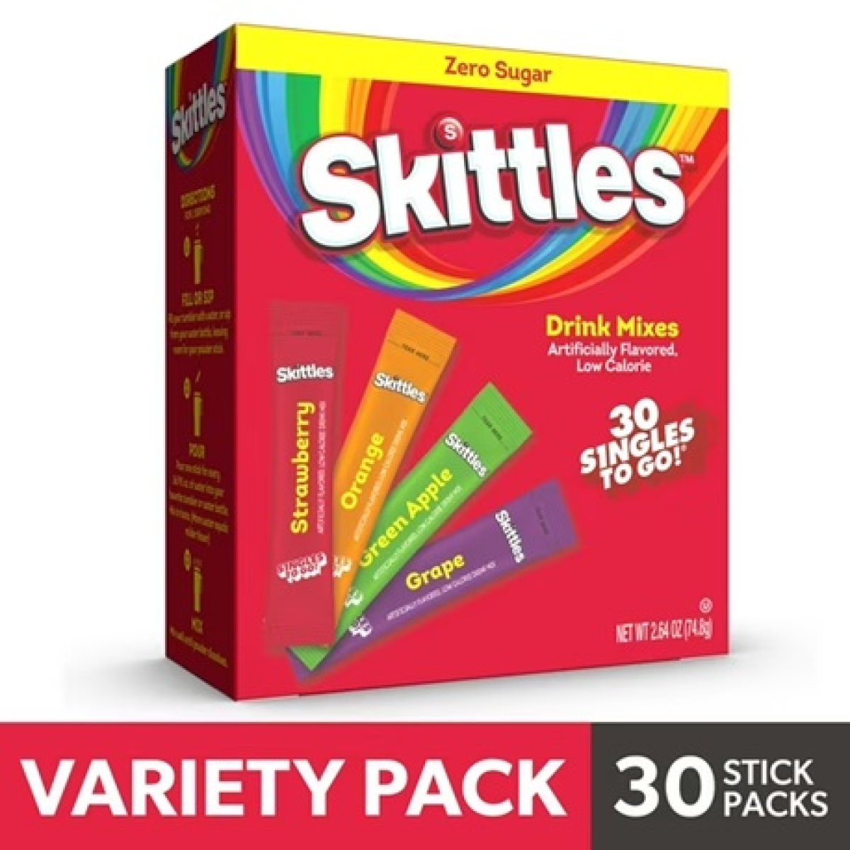 Skittles Powdered Drink Mix On the Go, Variety Pack Sugar-Free, Original, 30-Count Packs