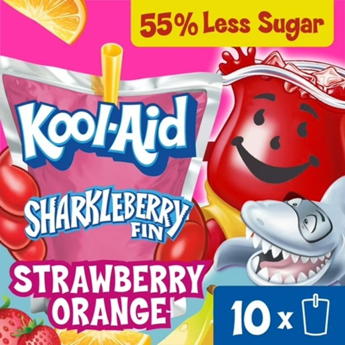 Kool-Aid Jammers Sharkleberry Fin Strawberry Orange Punch Flavored Drink, 10-Count Box, 6 fl oz Pouches