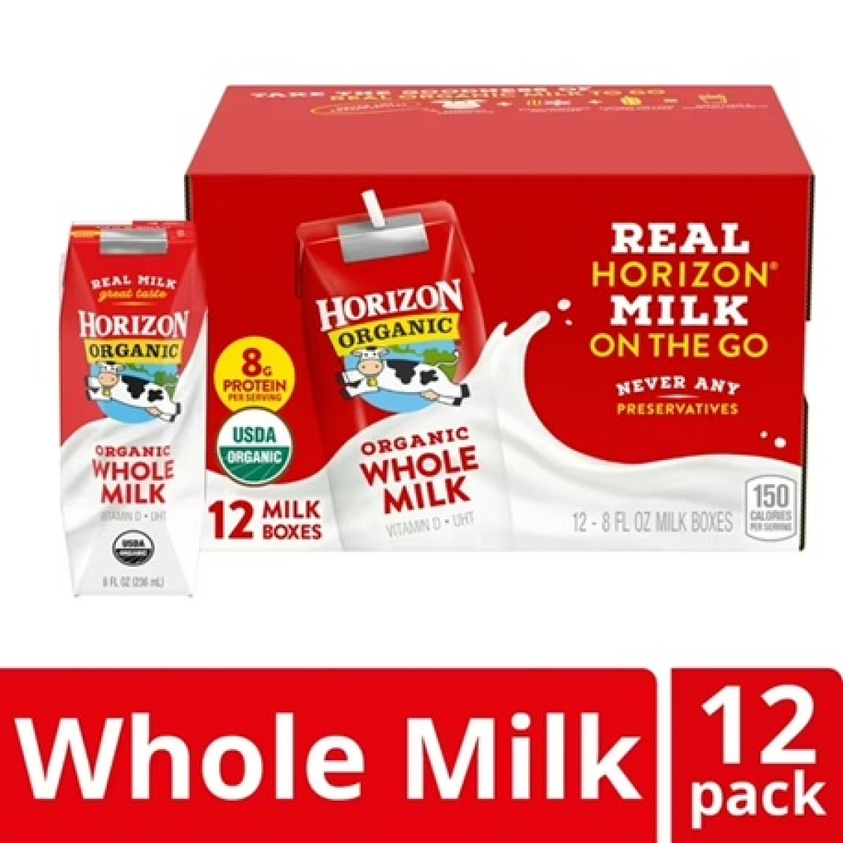 Horizon Organic Shelf-Stable Whole Milk Boxes, 8 fl oz, 12 Units