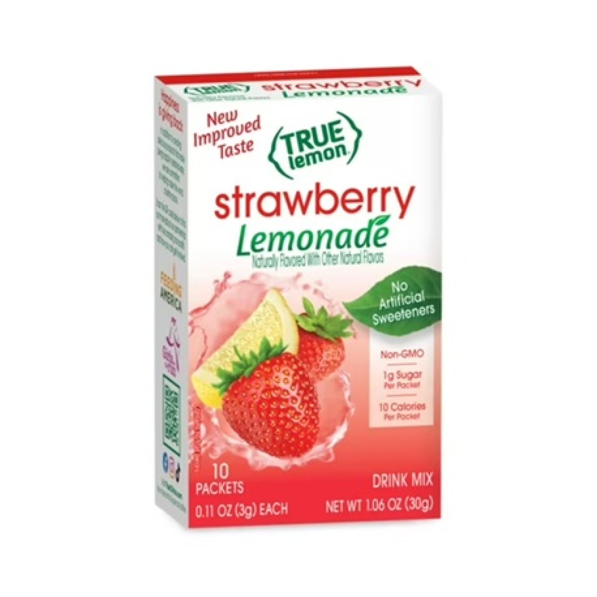 True Lemon Strawberry Lemonade Drink Mix Powder, No Artificial Sweeteners, 1.06 oz., Box of 1