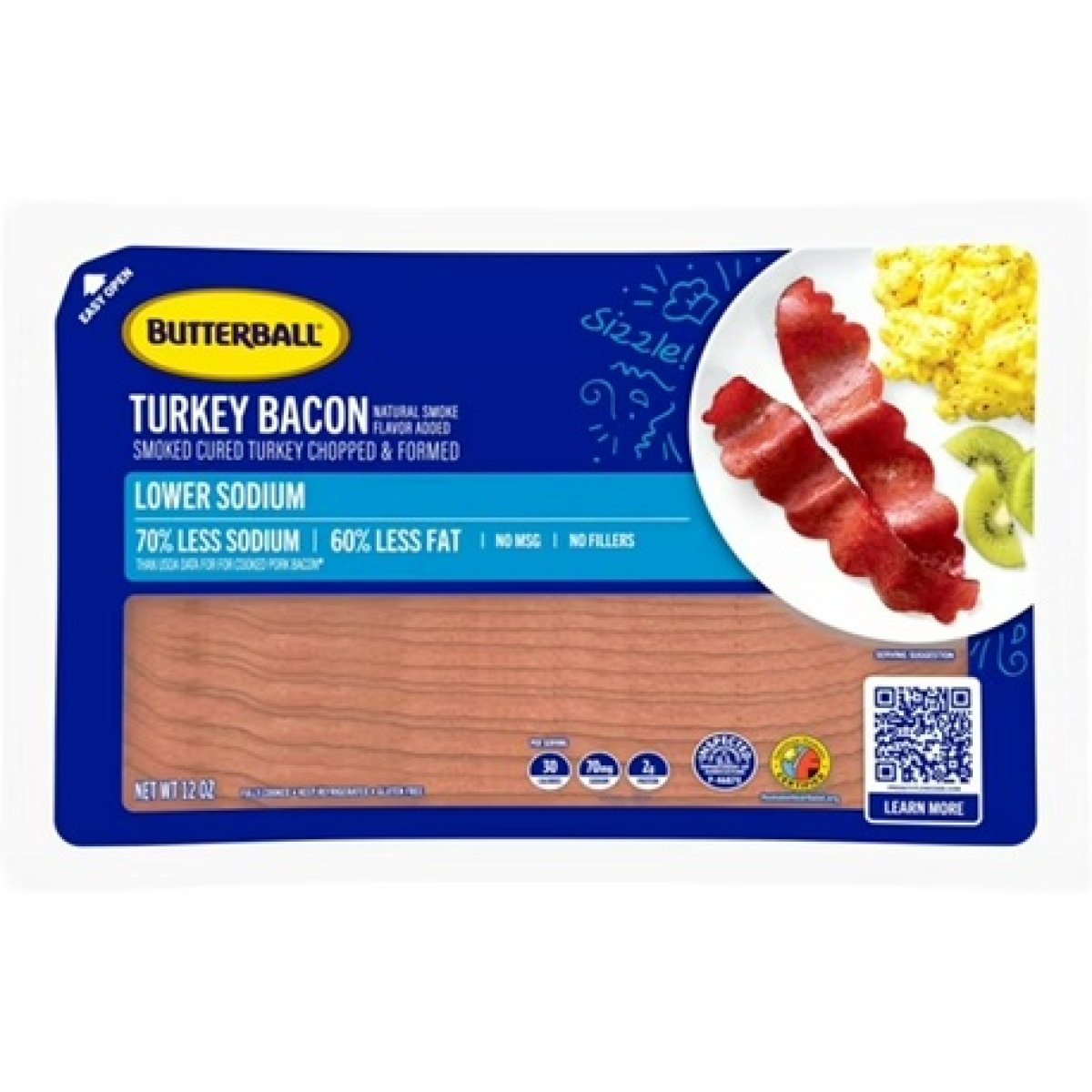 Butterball Low Sodium Turkey Bacon, Smoke Cured, Chopped and Processed, 12 oz