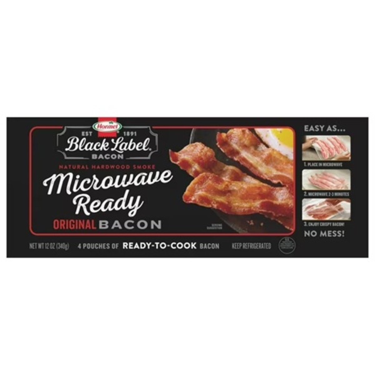 HORMEL BLACK LABEL Gluten-Free Microwave Bacon, Refrigerated, 12 oz Cardboard Box