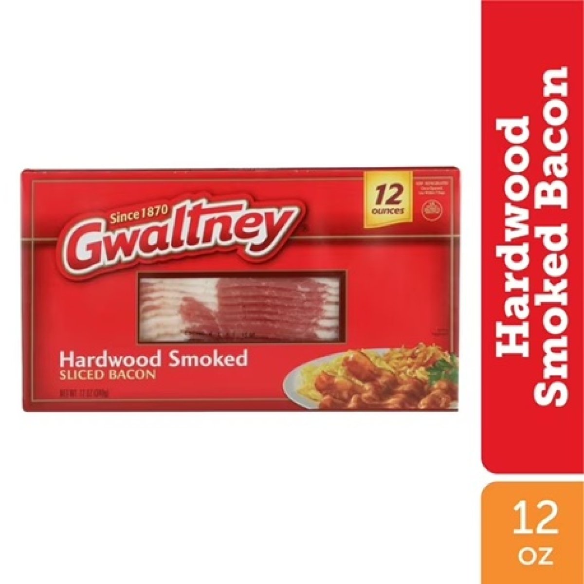Gwaltney 12 oz Hardwood Smoked Bacon, Allergen-Free, Raw
