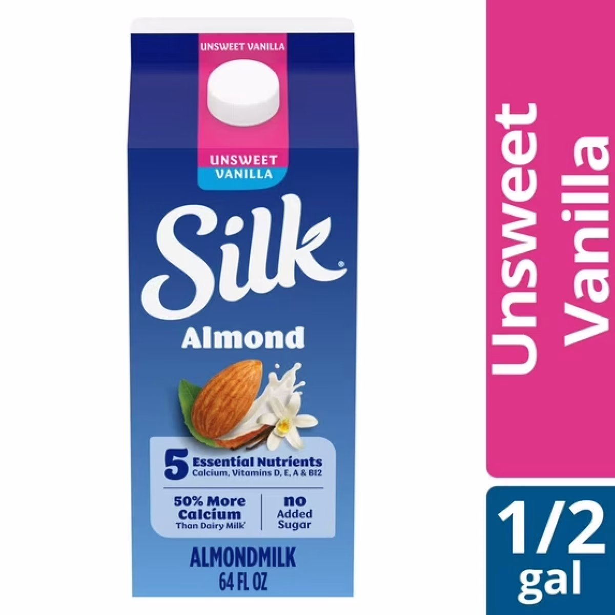 Silk Dairy Free, Gluten Free, Unsweet Vanilla Almond Milk, 64 fl oz Half Gallon