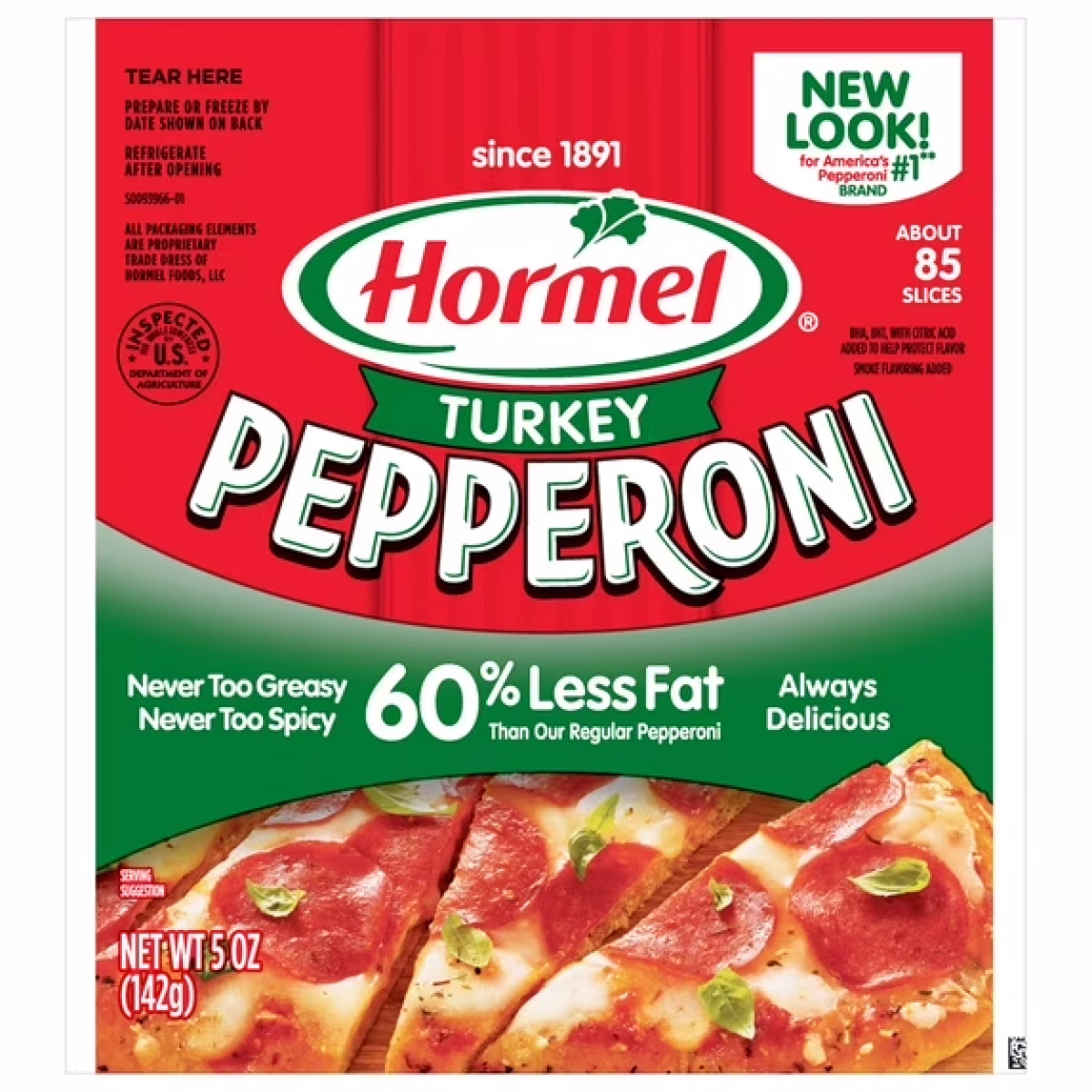 HORMEL Turkey Pepperoni, Pizza Topping, Gluten Free, Refrigerated, 5 oz Package
