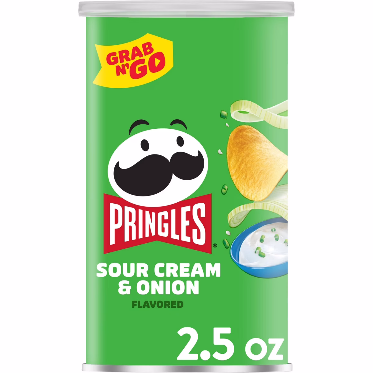 Pringles Sour Cream and Onion Potato Crisps Chips, Lunch Snacks, 2.5 oz Canister
