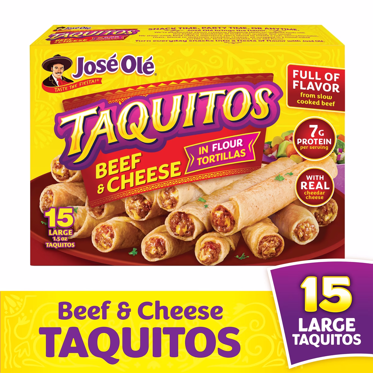 Jose Ole Beef & Cheese Flour Taquitos, Frozen Mexican Food, 22.5 oz, 15 Count
