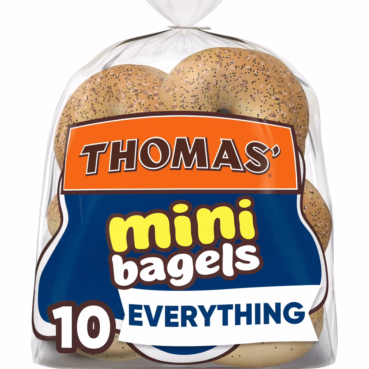 Thomas' Everything Bagels, 10 count, Kosher Mini Bagels, 15 oz Bag