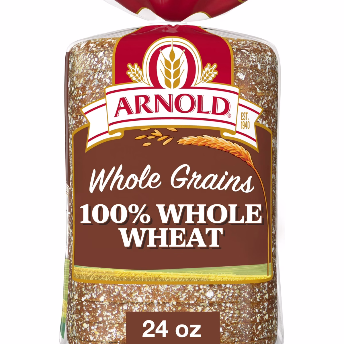 Arnold Whole Grains 100% Whole Wheat Bread, 24 oz, Whole Wheat Wheat Bread, Bag