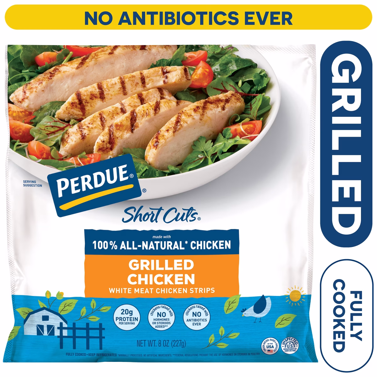 Perdue Short Cuts, Refrigerated Grilled Chicken Breasts Strips, 20g Protein per 3oz Svg, 8 oz.