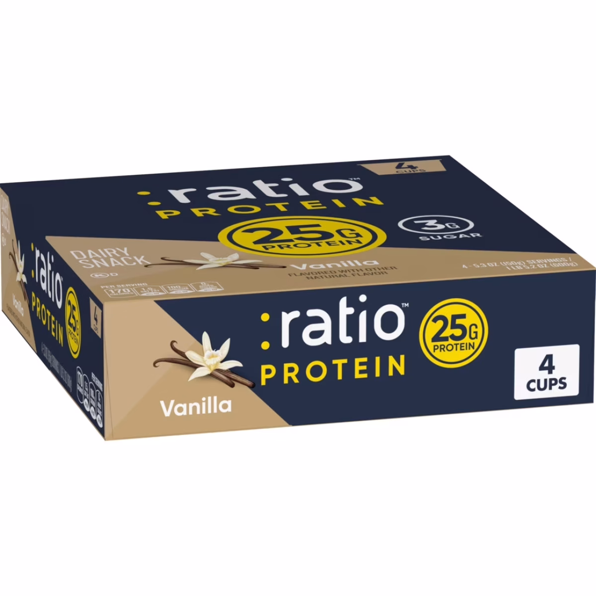 Ratio Yogurt Protein Cultured Dairy Snack, Vanilla, 25g Protein, 1 lb 5.2 oz (4 Cups)