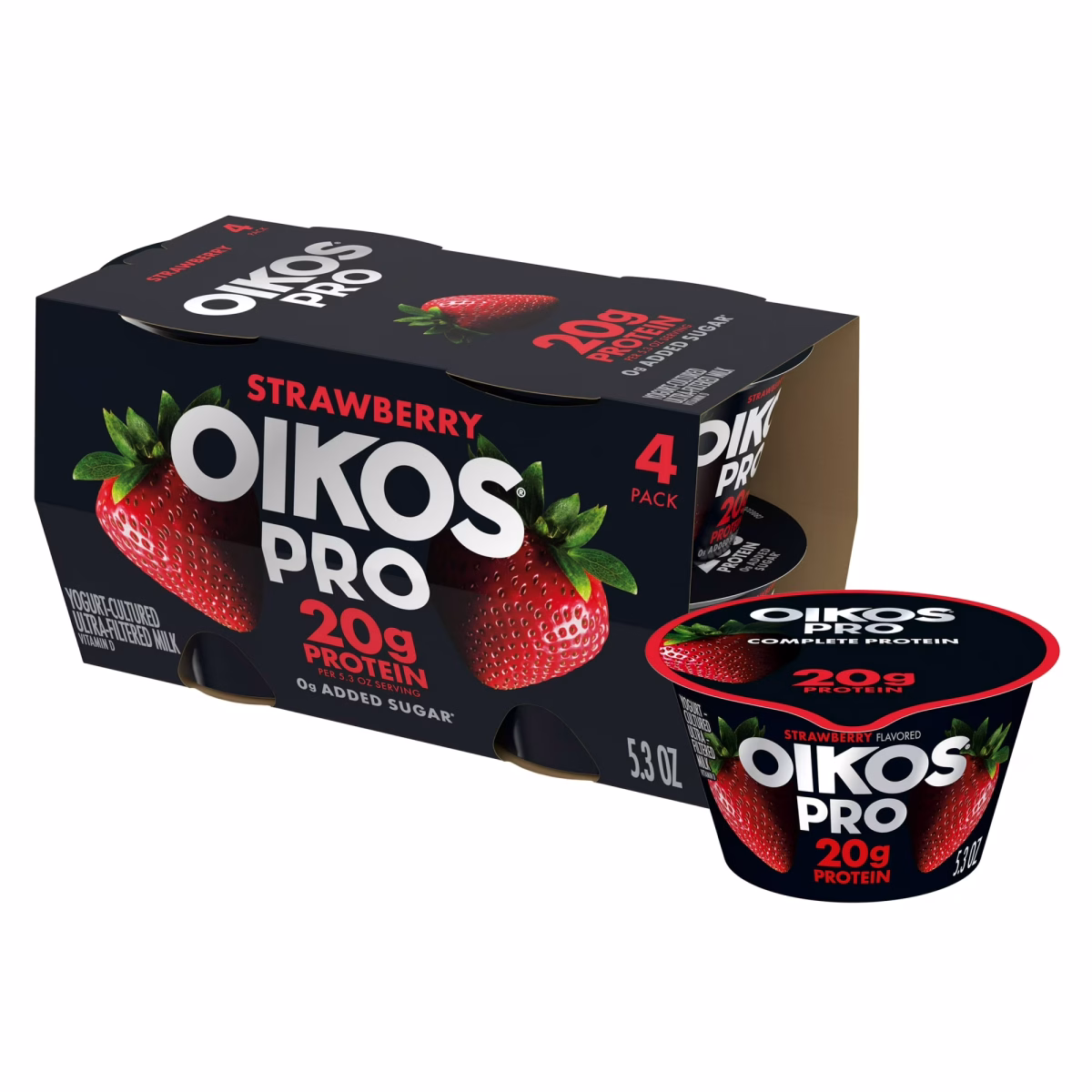 Oikos Pro 20g Protein, Strawberry Yogurt-Cultured Ultra-Filtered Milk Product Cups, 5.3 oz, 4 Count