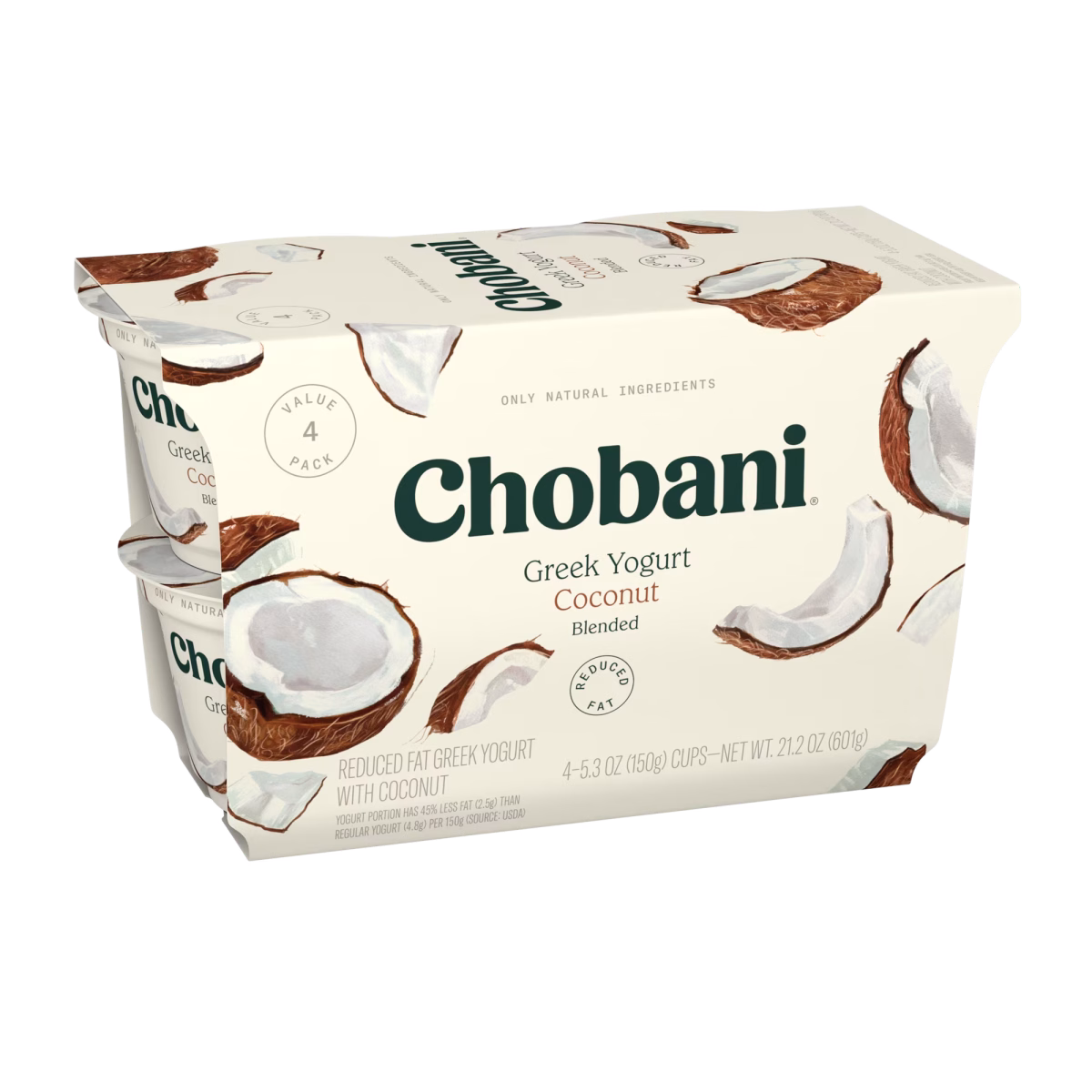 Chobani Reduced Fat Greek Yogurt Coconut Blended 5.3 oz Cup 4 Pack