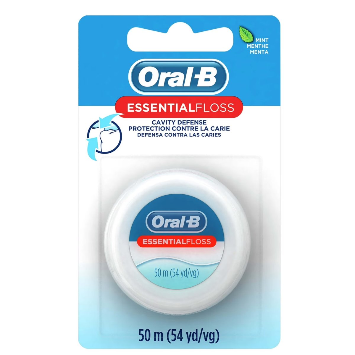 Oral-B Essential Floss Mint Waxed Dental Floss, Cavity Defense, 50m