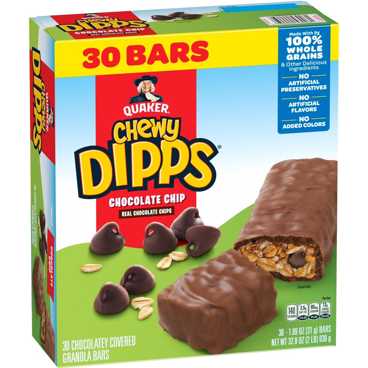 Quaker Chewy Dipps Granola Bars with Chocolate Chips, 1.09 oz, 30 Pack