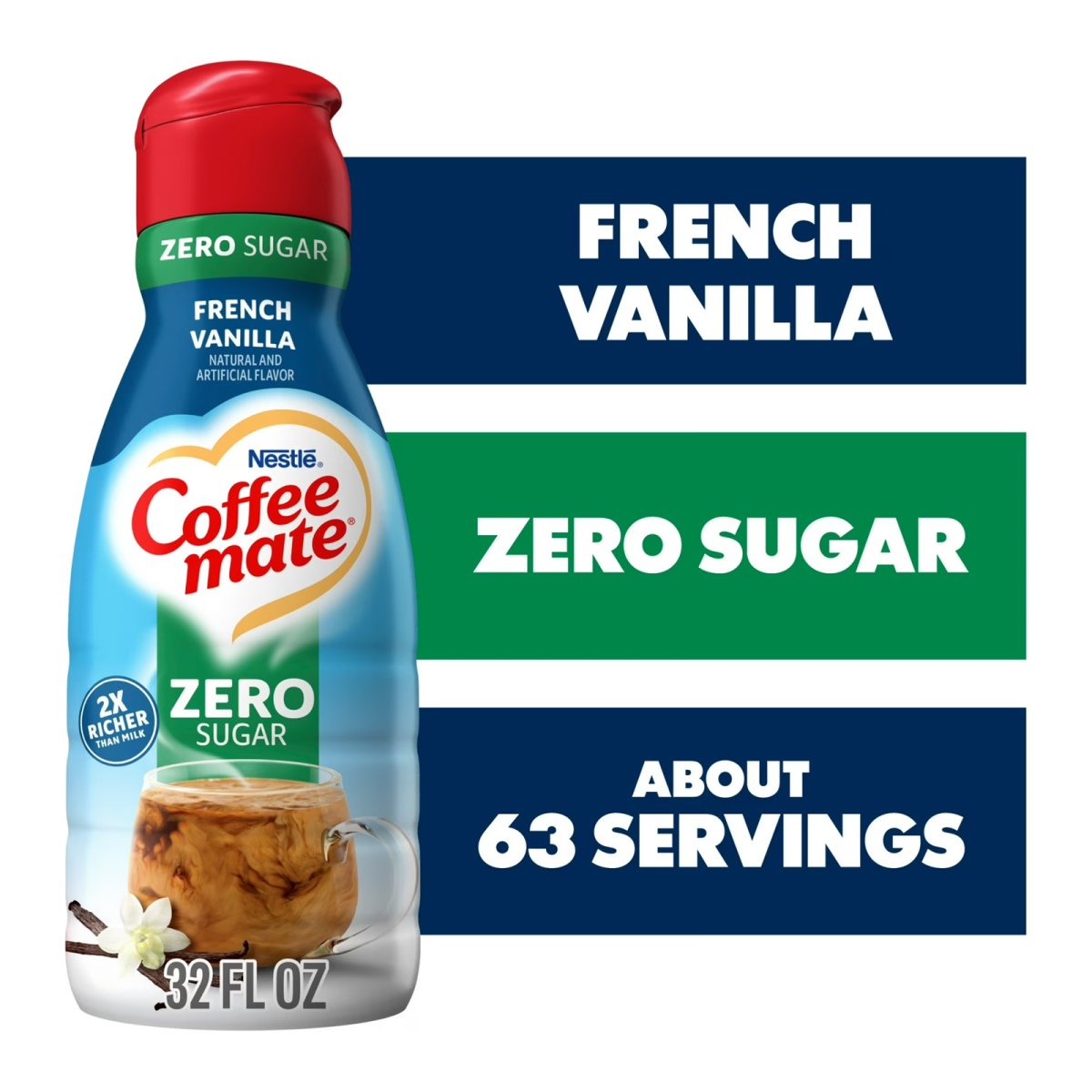 Coffee mate French Vanilla Coffee Creamer, Sugar Free, Gluten Free, 63 Servings 32 fl oz