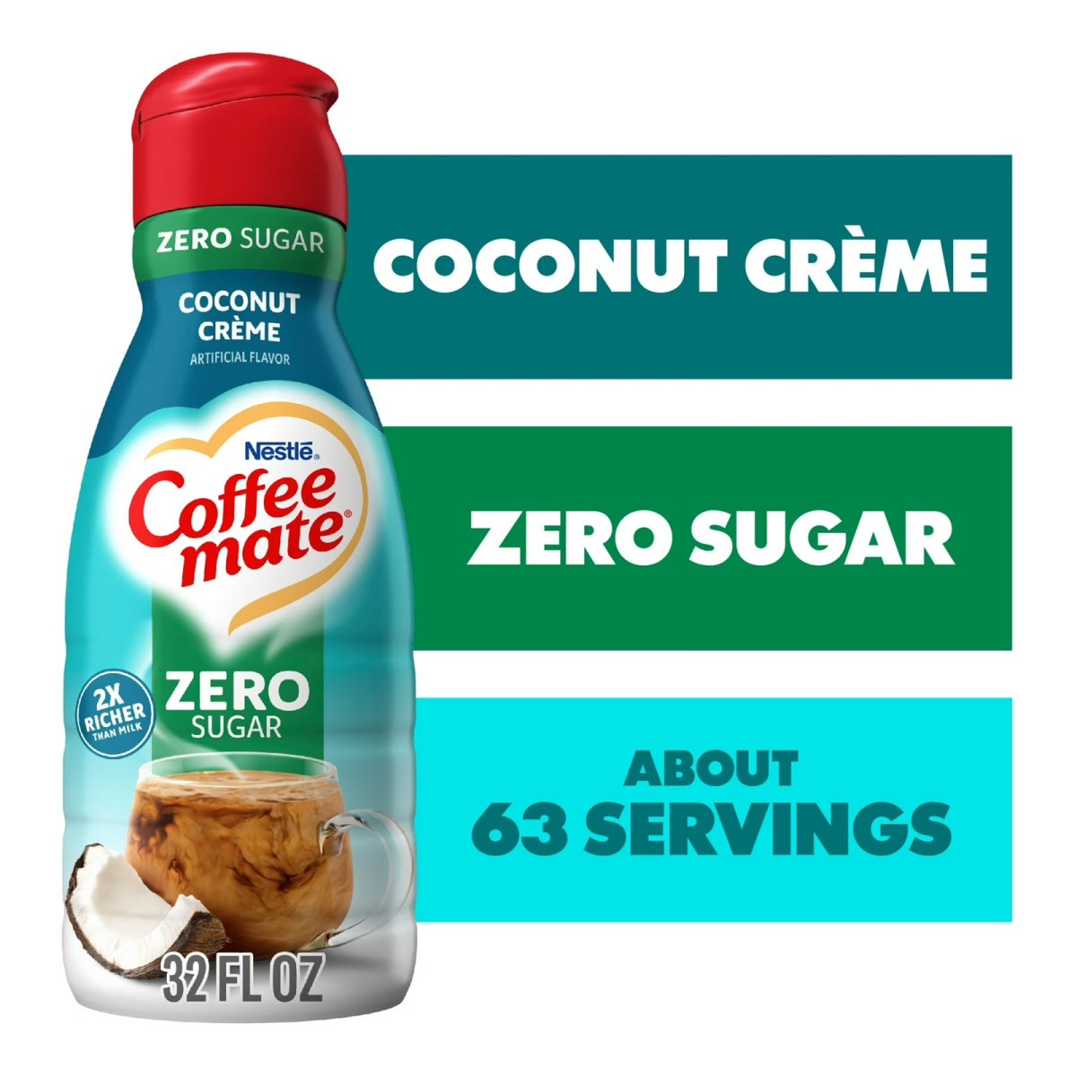 Nestle Coffee Mate Sugar-Free Liquid Coffee Creamer, Coconut Cream Flavor, 32 fl oz Bottle