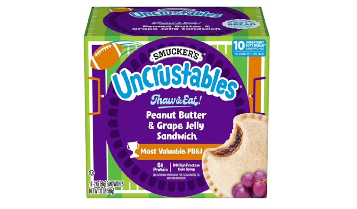 Smucker's Uncrustables Peanut Butter and Grape Jam Sandwiches, 10 Count, 2 oz Each, Frozen
