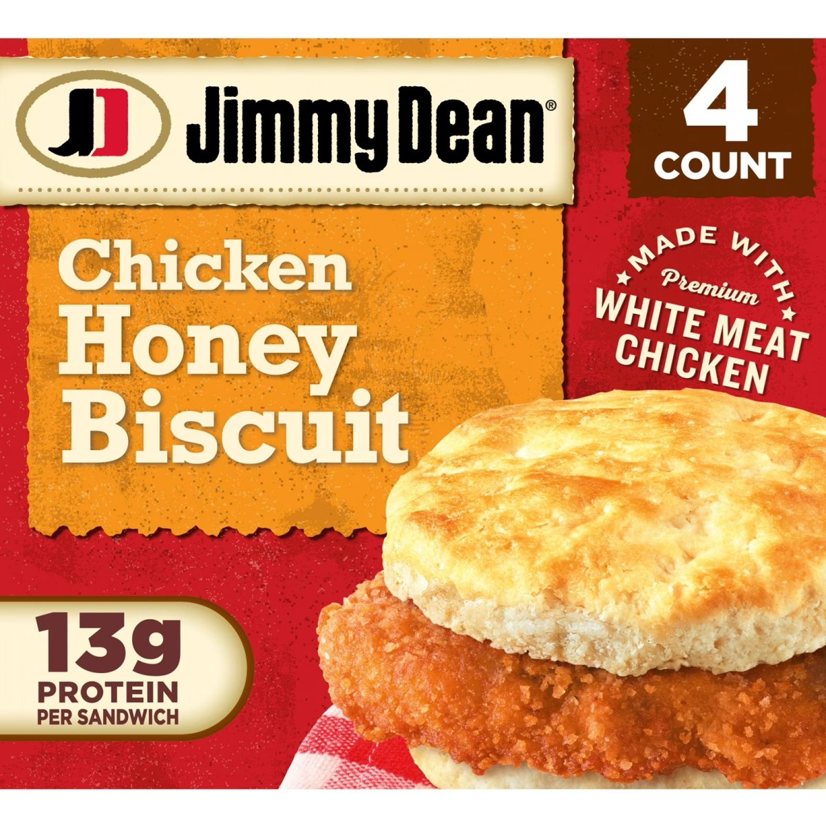 Jimmy Dean Honey Chicken and Biscuit Breakfast Sandwiches, 16.4 oz, 4 Count (Frozen)
