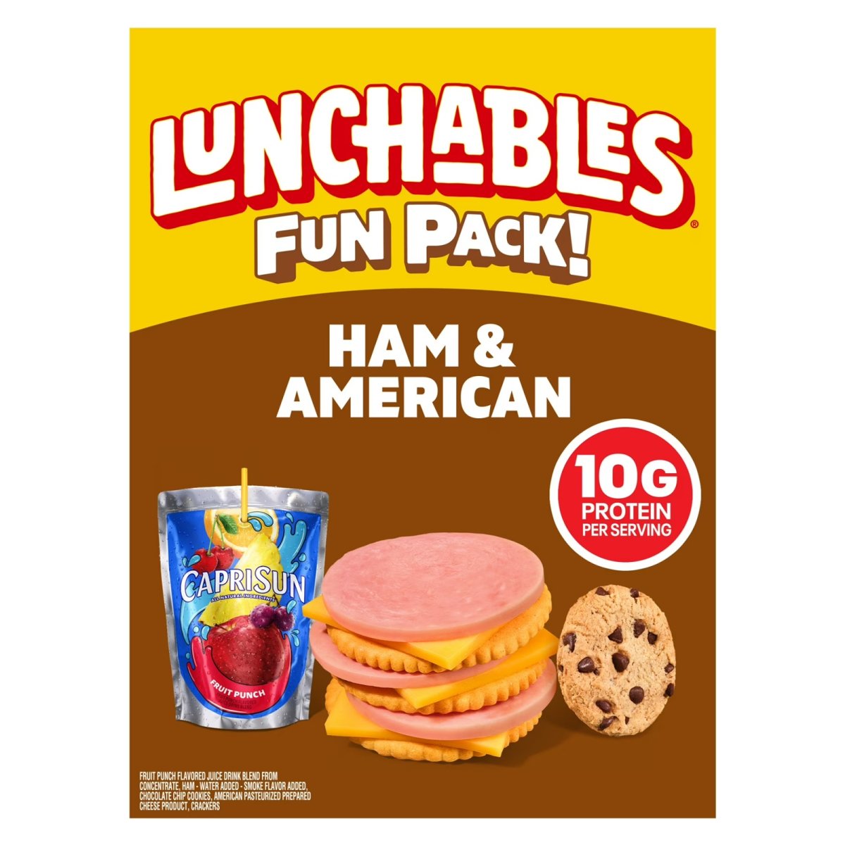 Lunchables Ham and Americano with Capri Sun Fruit Punch and Chocolate Chip Cookies Fun Pack, 3.1 oz and 6 fl oz Pack