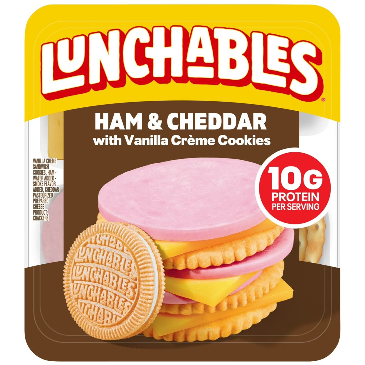 Lunchables Ham and Cheddar Cheese Crackers with Vanilla Cream, 3.5 oz Pack
