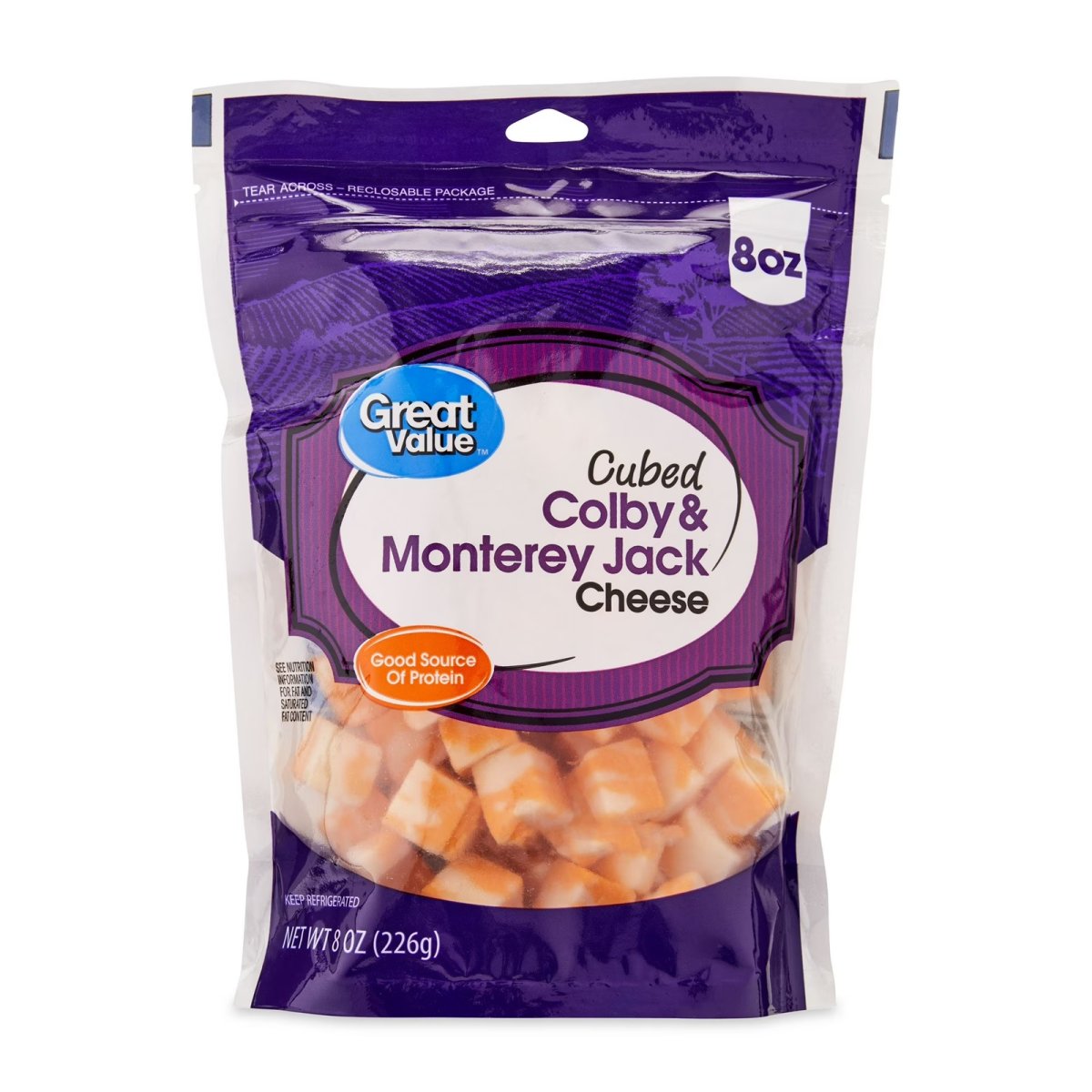 Great Value Colby and Monterey Jack Cheese Cubes, 8 oz, Bag