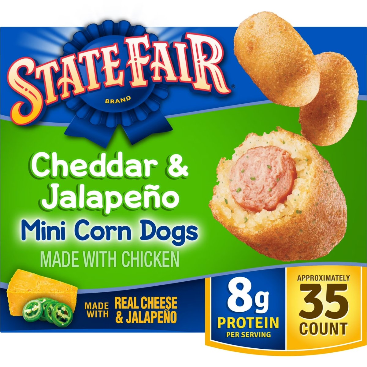 State Fair Jalapeño and Cheddar Mini Corn Dogs, 23.76 oz, 35 Count (Frozen)