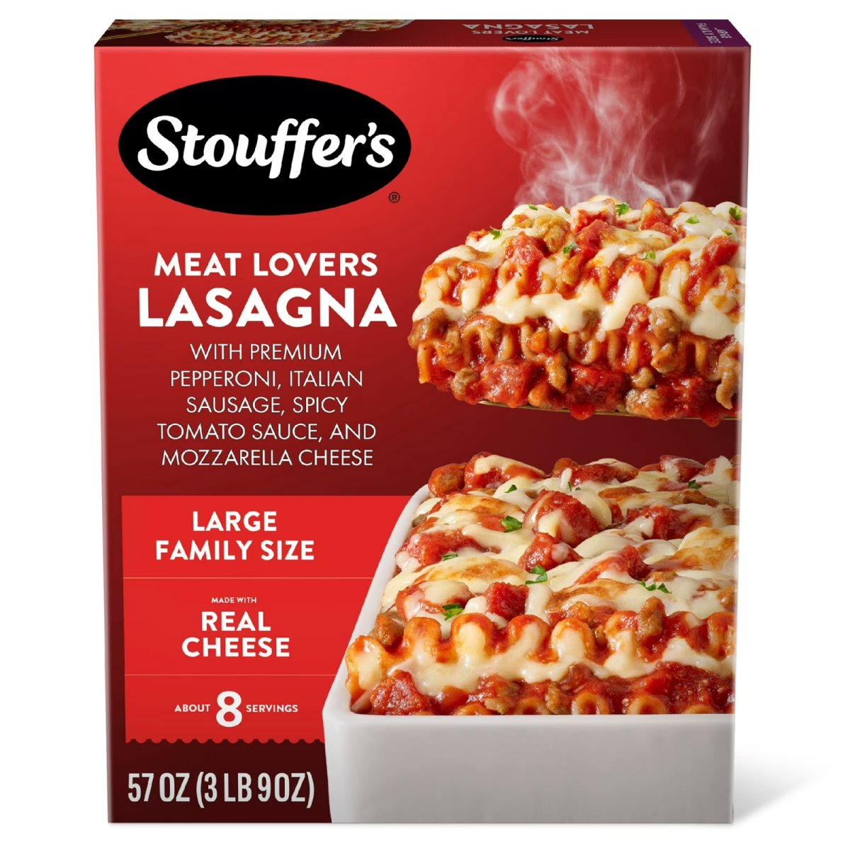 Stouffer's Meat Lover's Lasagna, Large Family Size, Frozen Lasagna for Family Dinners, 57 oz