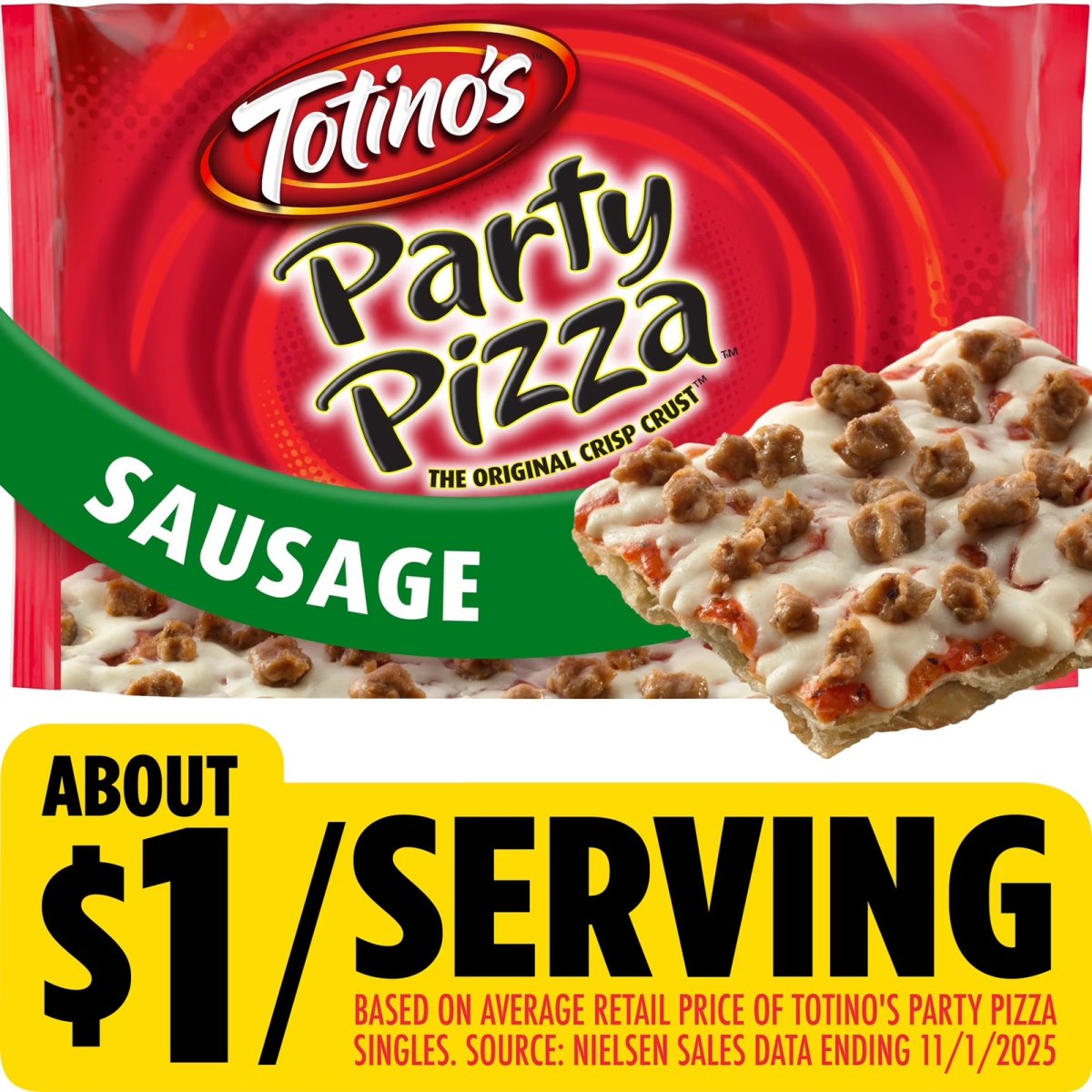 Totino's Party Pizza, Sausage, Frozen Pizza, Game Day Soccer Snacks, 10.8 oz