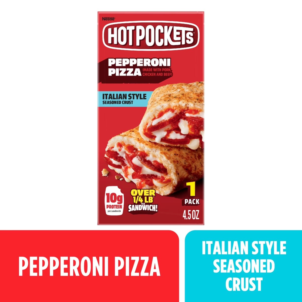 Hot Pockets Pepperoni Pizza Sandwich Snacks for Air Fryer, 4.5 oz (Frozen)