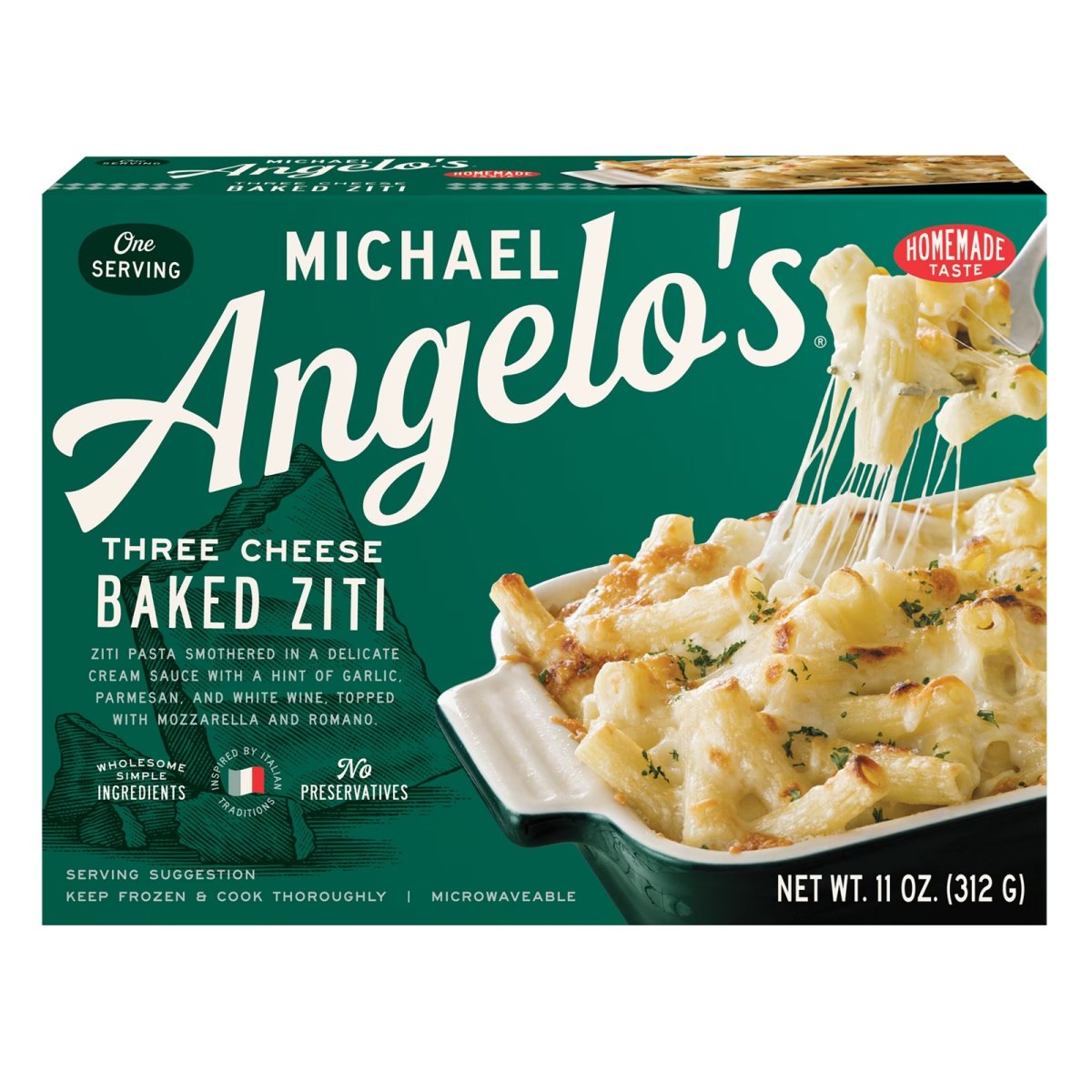 Michael Angelo's Three Cheese Baked Ziti, Frozen Italian Style Family Dinner, Oven Ready, 28 oz
