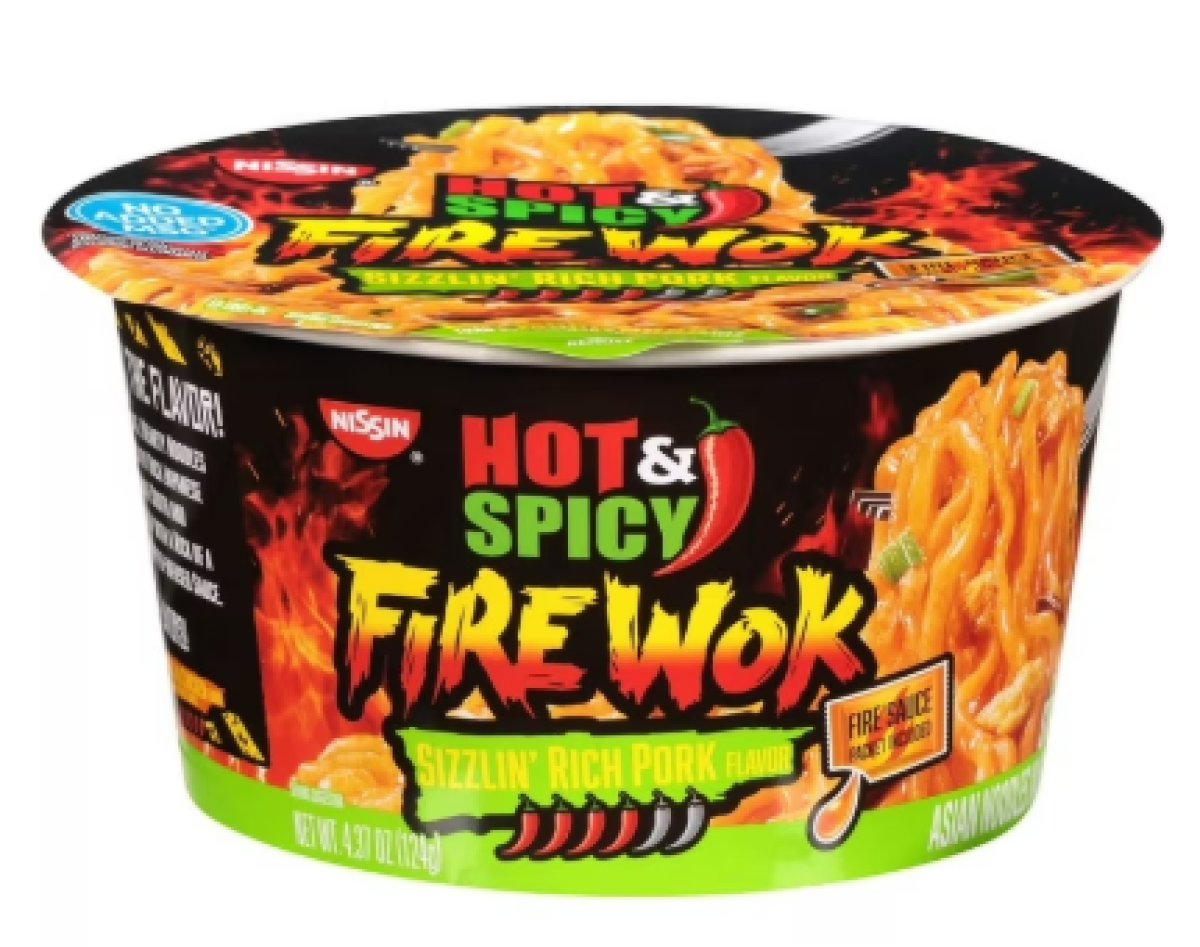 Nissin Foods Asian Fire Wok Stir-Fry Noodles, Spicy and Hot, Sizzling Pork Flavor, 4.37 oz Bowl, Store Stable