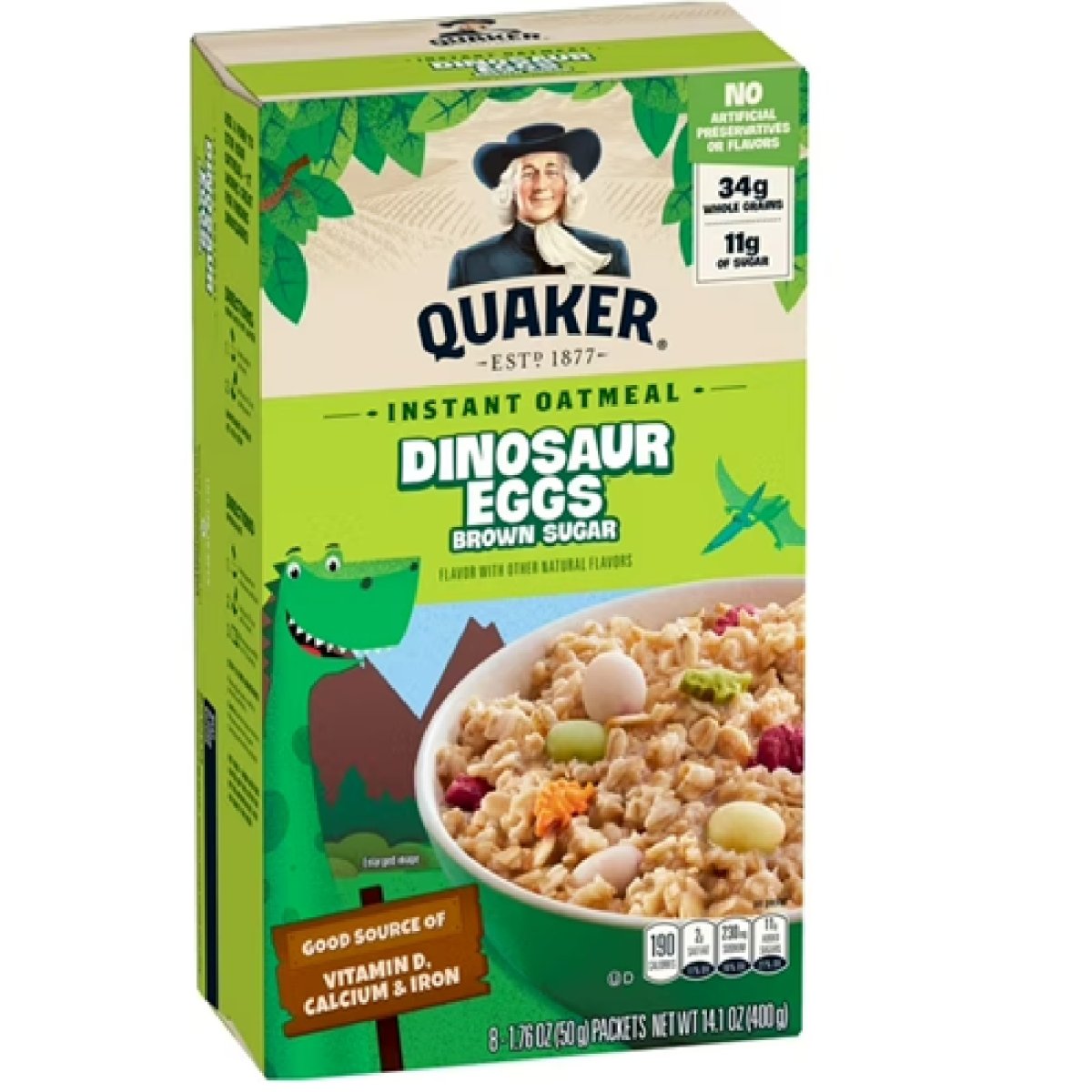 Quaker Instant Oatmeal, Dinosaur Eggs and Brown Sugar, 1.76 oz, 8 Packs
