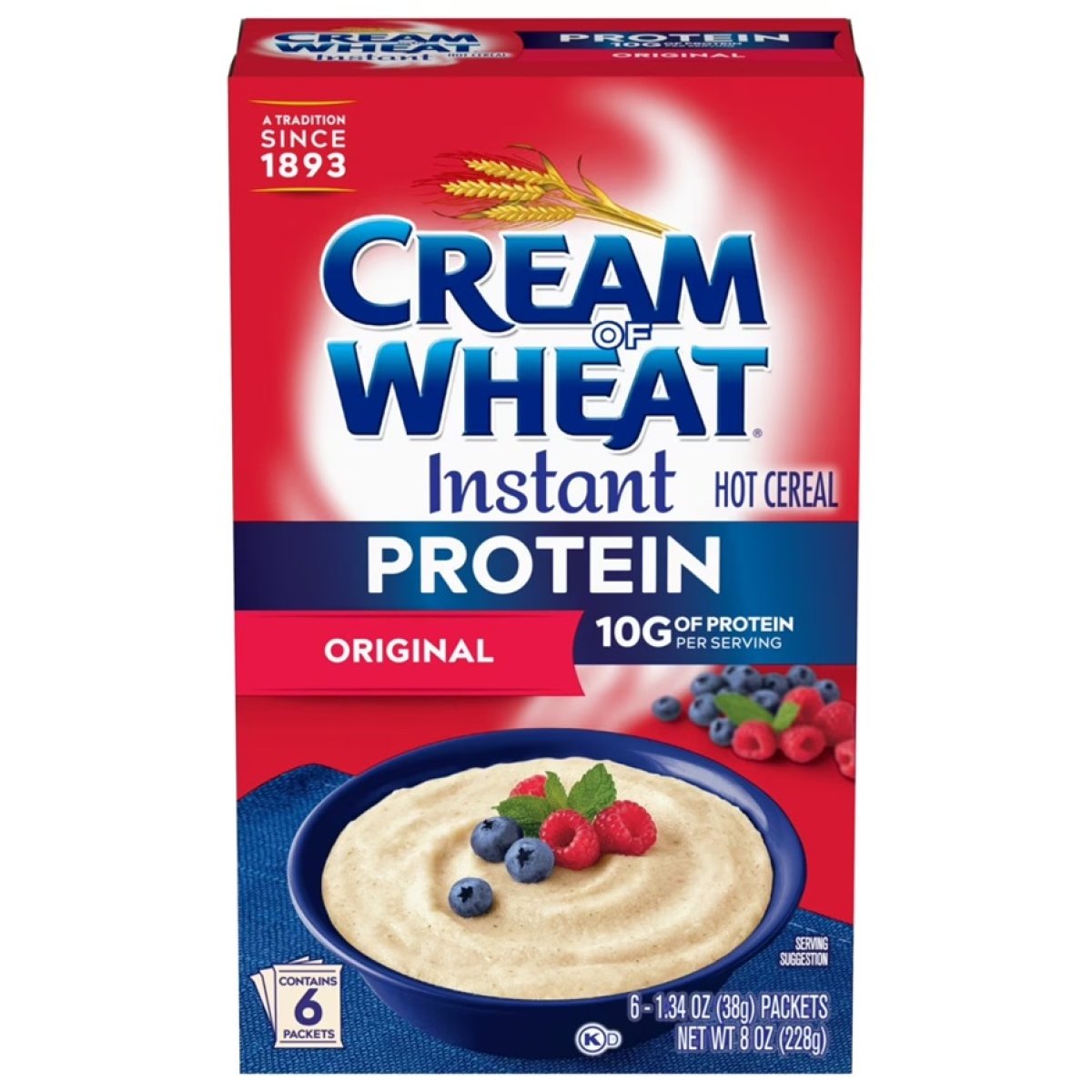Cream of Wheat Protein Instant Original Hot Cereal, Hot Breakfast Cereal, 8 oz, 6 Packets