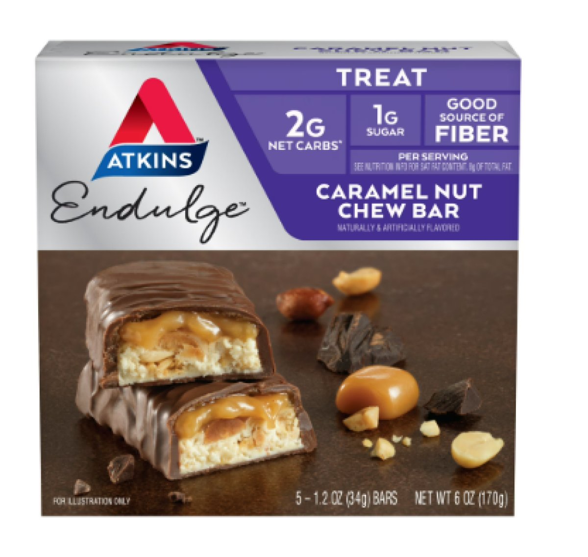 Atkins Endulge Caramel Nut Chewable Bar, 1.2 oz, 5 Pack (Gift)