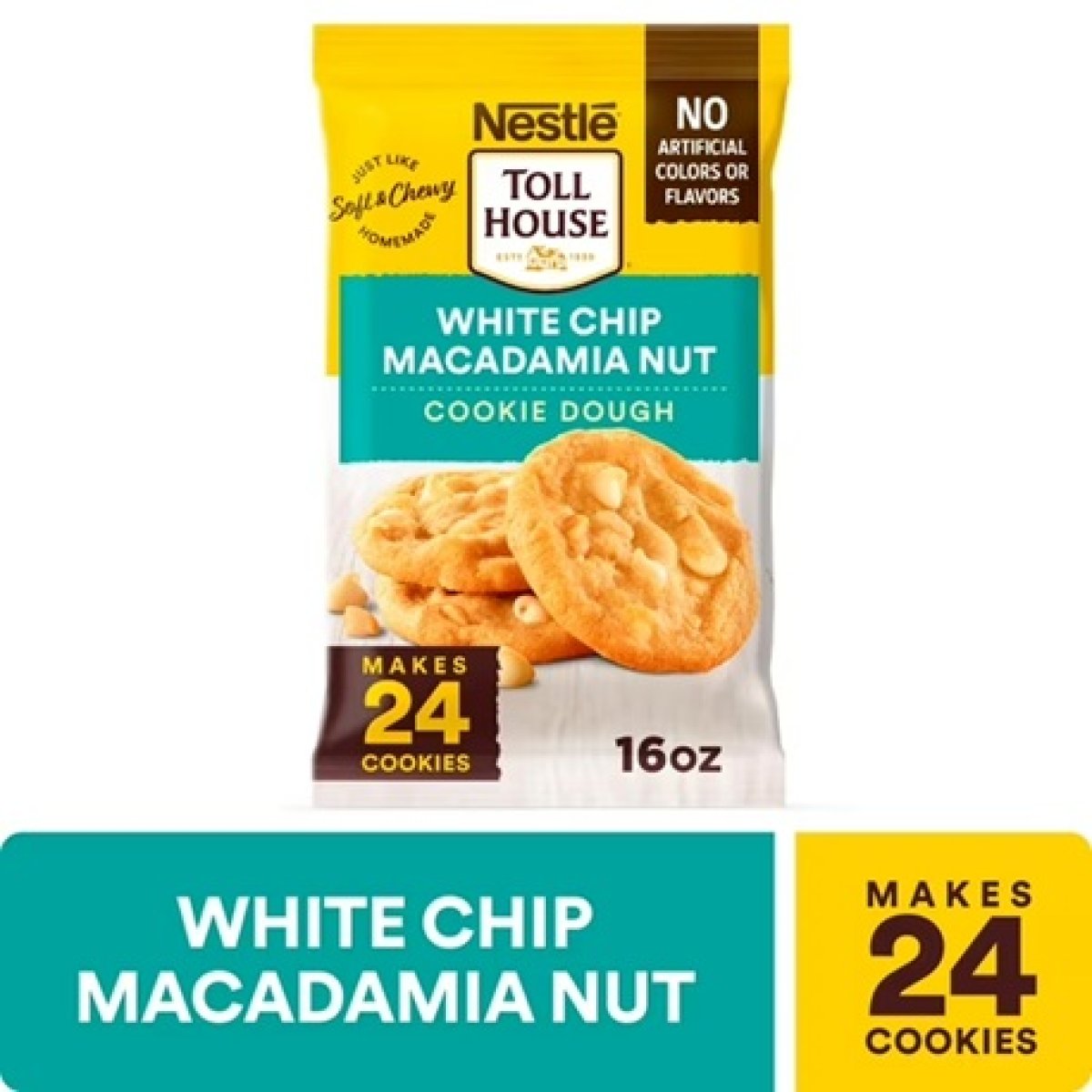 Nestle Toll House Ready to Bake White Chip Macadamia Nut Cookie Dough for Holiday Baking, Makes 24 Cookies, 16 oz