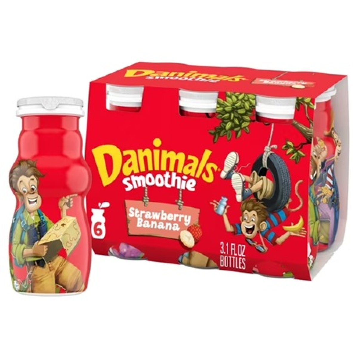 Danimals Smoothie Strawberry Banana Dairy Drink Smoothie Bottles Multi-Pack, 3.1 oz, 6 Count