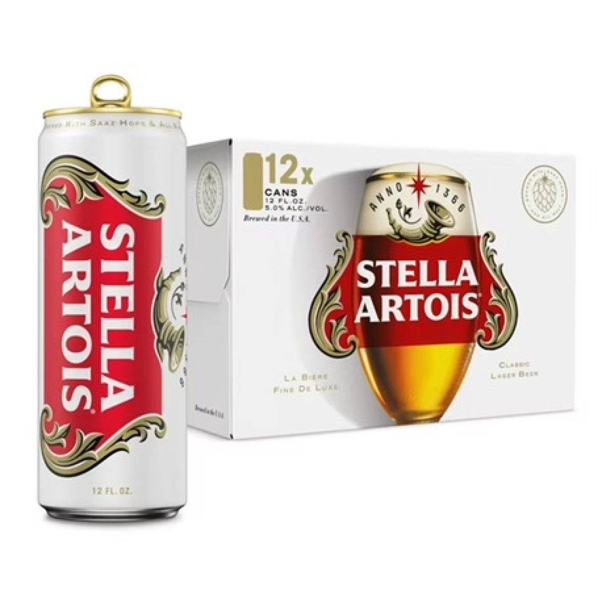 Stella Artois Premium Lager Beer 12 Pack of 12 fl oz Aluminum Cans 5% ABV