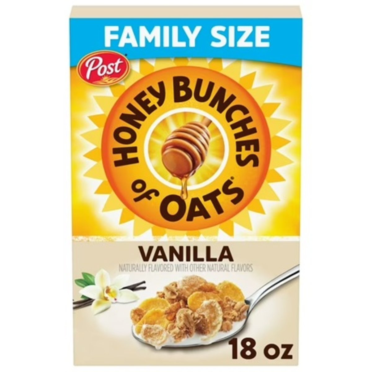 Post Honey Bunches of Oats Vanilla Breakfast Cereal, Vanilla Cereal with Granola Bunches, 18 oz Box