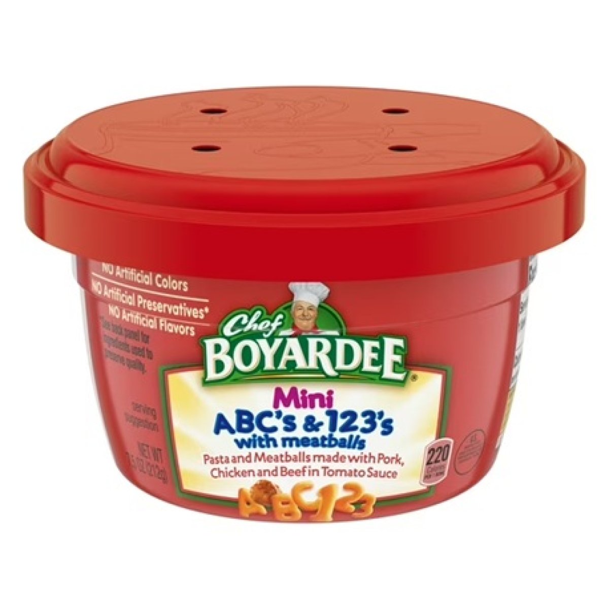 Chef Boyardee Mini Abs and 123 with Meatballs in Tomato Sauce, Microwave Meal, 7.5 oz. Bowl