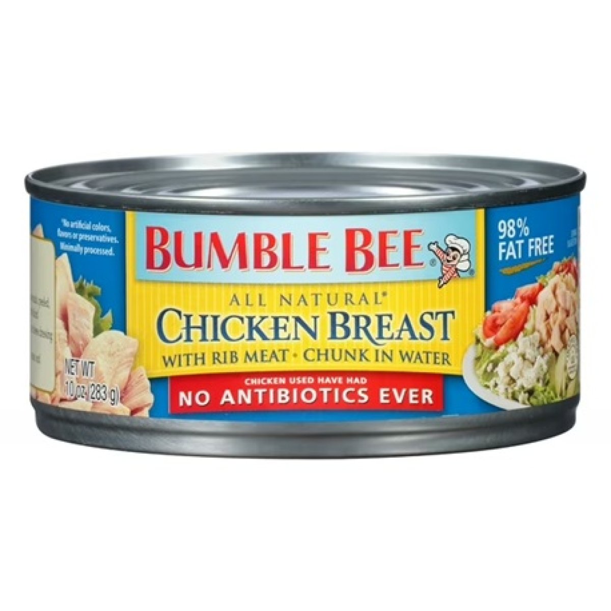 Bumble Bee All Natural Chicken Breast in Water, Antibiotic-Free, Cage-Free, Gluten-Free, 13g of Protein per Serving, Shelf-Stable Can, 10 oz