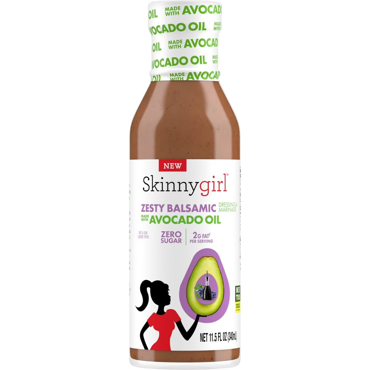 Skinnygirl Avocado Oil Tasty Balsamic Dressing, Gluten Free, Avocado Oil Made, 11.5 fl oz
