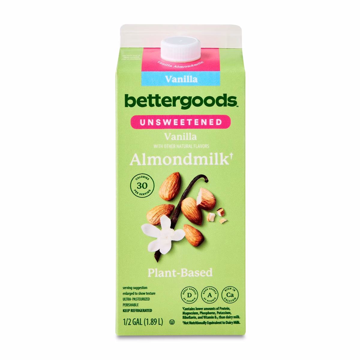 bettergoods Unsweetened Vanilla Almond Milk, Half Gallon